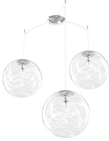 Sospensione Contemporanea Moon Metallo Cromo Vetro Bianco 3 Luci E27 D.30Cm