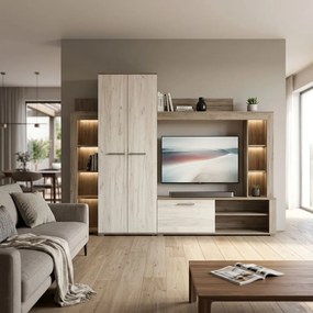NILA - parete attrezzata moderna colore rovere grigio bianco