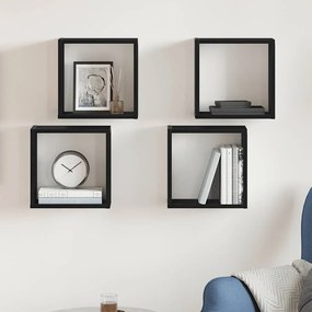 Mensole Parete Cubo 4 Pz Rovere Nero 30x15x30 Cm Truciolato /