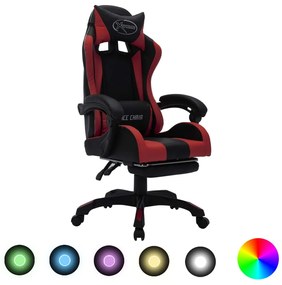 Sedia da gaming con luci a led rgb rosso vino e nera similpelle