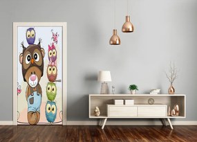 Poster adesivo per porta Orso e gufi 95x205 cm