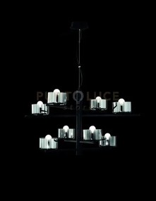 Sospensione figaro 8 luci attacco e14 nero e fume' d.94cm h.51cm