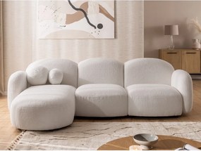 Divano angolare color crema (con penisola a sinistra/con chaise lounge) con rivestimento in bouclé Orbit – Ropez