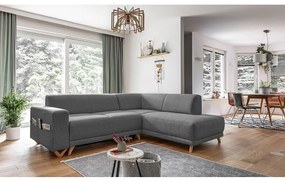 Divano angolare grigio allungabile e con contenitore (penisola a destra/a L) Classy Sophie – Miuform