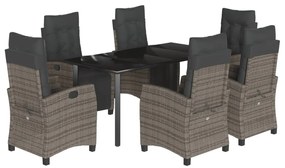 Set da pranzo da giardino 7 pz con cuscini in polyrattan grigio