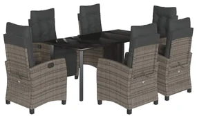 Set da pranzo da giardino 7 pz con cuscini in polyrattan grigio