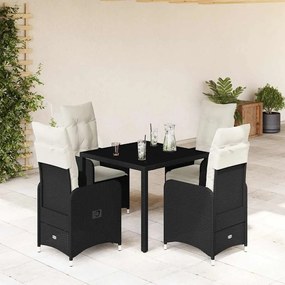 Set Bistrò Da Giardino 5 Pz Con Cuscini İn Polyrattan Nero /