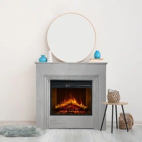 Camino elettrico da terra in legno effetto Cemento BELLINI L96 x P35 x H96 cm