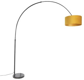 Lampada ad arco nera con paralume in velluto giallo senape con oro 50 cm - XXL