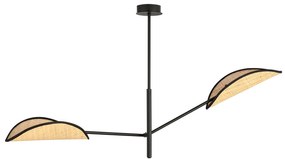 Lampadario 2 Luci Eridano In Acciao Nero E Rattan Con Bracci Mobili