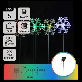 Aigostar - Luce solare natalizia LED RGBY, 1,2 V, 8 funzioni, 1 m, IP65, 800 mAh, fiocchi di neve