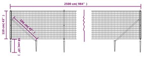 Recinzione Metallica con Picchetti Ancoraggio Antracite 1,1x25m