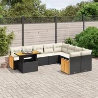 Set Divani da Giardino 10pz con Cuscini in Polyrattan Nero 3274122