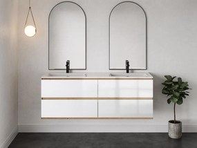 Mobile sotto lavabo sospeso 150 cm Naturale chiaro e Bianco  - SABURI