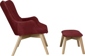 Poltrona con poggiapiedi rossa con rivestimento in velluto Niko – Ropez