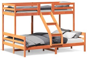 Letto A Castello 90x200/140x200 Cm Marrone Cera Massello Pino /