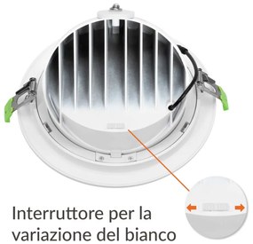 Faro LED da Incasso 42W Orientabile, Foro Ø210mm con driver Philips Colore Bianco Variabile CCT