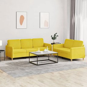 Set Di Divani 2 Pz Con Cuscini Giallo Chiaro İn Tessuto /
