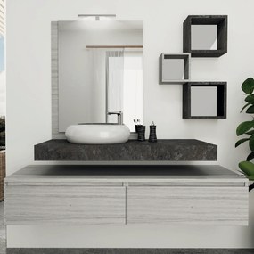 Mobile Bagno Sospeso 160 Cm Due Cassetti Specchio Con Lampada Led 80x60 Cm Esseci Arredo Bagno "Procida"