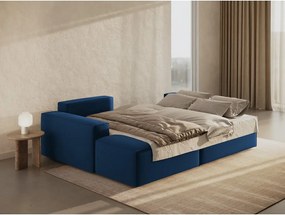 Divano angolare blu scuro allungabile/con contenitore (con penisola a sinistra/con chaise lounge) con rivestimento in velluto Jodie – Micadoni