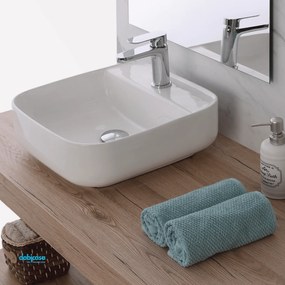 Lavabo D'Appoggio O Sospeso In Ceramica Bianco Lucido Da 39 cm