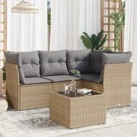 Set Divano da Giardino 5 pz con Cuscini Beige in Polyrattan 3249428