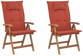 Set di 2 sedie da giardino in legno di acacia con cuscini terracotta JAVA Beliani