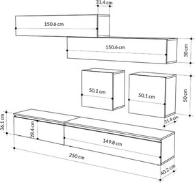 Parete Attrezzata 250 Cm Con Base Moka E Pensili Noce Effetto Legno Licia