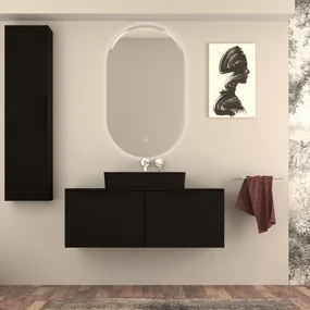 Mobile da bagno sotto lavabo BADEN HAUS Modula nero opaco laccato opaco L 120 x H 43 x P 44 cm 2 cassetti, lavabo non incluso