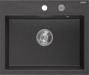 Mexen Oscar lavello da cucina in granito a 1 vasca 580 x 490 mm, nero punteggiato, sifone cromato - 6519581000-76