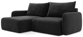 Divano angolare nero allungabile/con contenitore (con penisola a sinistra) Kalena – Makamii