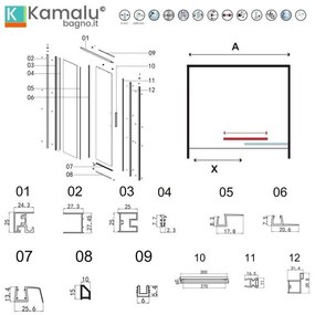 Kamalu - porta doccia 120 cm oro spazzolato altezza 200h | kla4000g