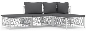 Set salotto da giardino 4 pz con cuscini in acciaio bianco