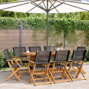 Sedie giardino pieghevoli 8 pz nere polyrattan e legno massello