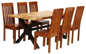 Set Tavolo Da Pranzo 7 Pz Legno Massello Di Acacia E Mango /