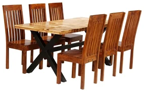 Set Tavolo Da Pranzo 7 Pz Legno Massello Di Acacia E Mango /