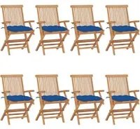 Sedie da Giardino con Cuscini Blu 8 pz in Massello di Teak cod mxl 7380