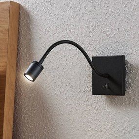 Lindby Lampada a LED da lettura a parete Mayar con braccio flessibile, nero