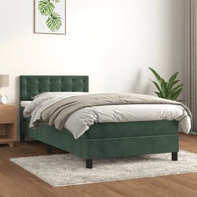 Letto a molle con materasso e led verde scuro 90x200cm velluto