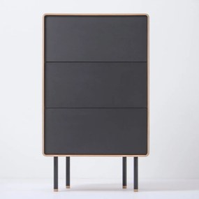 Cassettiera alta nera in legno di quercia con 3 cassetti 60x100 cm Fina - Gazzda