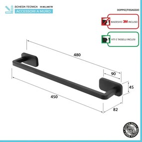 Set 4pz con appendino, porta rotolo e 2 porta salviette a muro in acciaio nero Cubik
