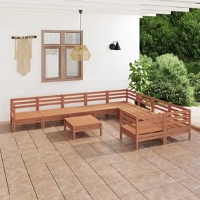 Set Divani da Giardino 10 pz Miele in Legno Massello di Pino