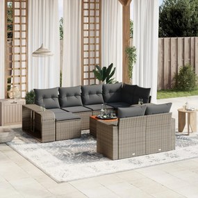 Set Divani da Giardino 11 pz con Cuscini in Polyrattan Grigio