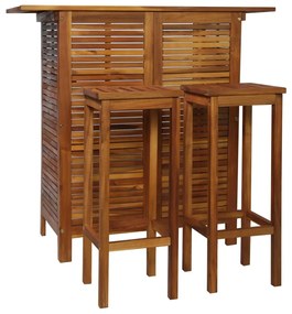 Set tavolo e sedia da bar 3 pz in legno massello di acacia