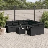 Set Divani da Giardino 9 pz con Cuscini Nero in Polyrattan 3219954