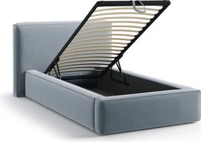 Letto singolo imbottito azzurro con contenitore con rete inclusa 90x200 cm Jodie – Micadoni
