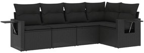 Set divani da giardino 5 pz con cuscini in polyrattan nero