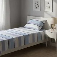 Completo letto singolo righe blu azzurre
