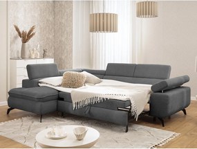 Divano angolare grigio (con penisola a sinistra/a L) con rivestimento in ciniglia Marbeya – Ropez