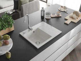 Mexen Ben lavello in granito 1-vasca con scolapiatti, sinistro 600 x 500 mm, bianco, sifone cromato - 6522605000-20